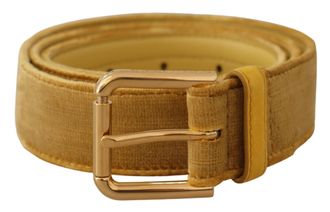 Dolce & Gabbana Yellow Velvet Gold Metal Logo Engraved Buckle Womens Belt