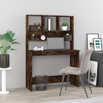 Berkfield Home Desk with Shelves Smoked Oak 102x45x148 cm Engineered Wood in Brown | Size: 102 x 45 x 148 cm
