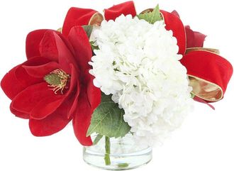 Creative Displays Inc. Handcrafted Holiday Magnolia Arrangement With Hydrangeas & Bows