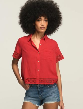 Lucky Brand Womens Cutwork Camp Shirt