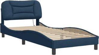vidaXL Estructura Cama Con Led Sin Colch&oacute;n Tela Azul 90x200 Cm Vidaxl