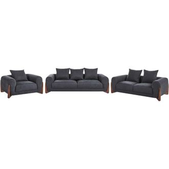 Beliani 6 Seater Sofa Set Black Fabric Upholstery Wooden Legs with Armrests Loveseat Living Room Modern Style VINLIDEN