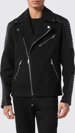 Philipp Plein Giacca biker in pelle e lana con rever e chiusura asimmetrica