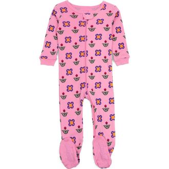 Leveret Footed Cotton Matching Family Pajamas, Nature & Water Prints in Flower Pot at Nordstrom, Size 18-24M
