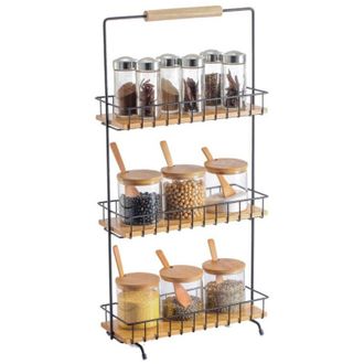 MSV Msv - Estanter&iacute;a De 3 Niveles Dise&ntilde;o Industrial Madera Y Acero Elie Negro Mate