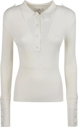 Courr&egrave;ges Trui met polokraag - Dames - Polos - Wit - M - Polyester - Tops