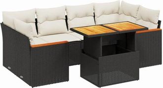 vidaXL Vidaxl - Set De Comedor De Jard&iacute;n 7 Pzas Y Cojines Rat&aacute;n Sint&eacute;tico Negro