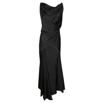 Victoria Beckham Midi Dresses, female, Black, Size: S V-neck Ruffle Midi Dress