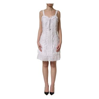 Dolce & Gabbana Short Dresses, female, White, Size: XS Broderie Anglaise Cotton Mini Dress