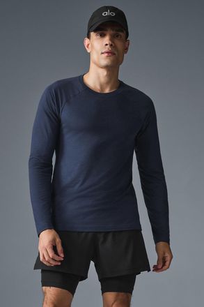 Alo | Triumph Long Sleeve T-Shirt in Navy Blue, Size: Medium