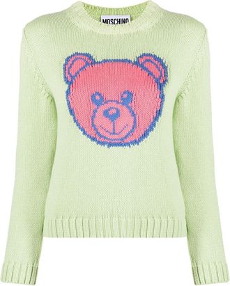 Moschino bear-embellishment sweater - women - Cotton/Polyamide/Elastane - 42 - Green