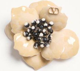 Valentino Garavani Spilla Fleur Lumineuse in Metallo, Smalto e Tessuto Donna ORO/AVORIO UNI