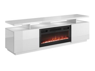 Mirjan24 Mobilier1 - Mueble Tv Charlotte 151, Blanco + Blanco Brillante, N&uacute;mero De Puertas: 0, N&uacute;mero De Cajones: 0, 180x56x40cm, Led