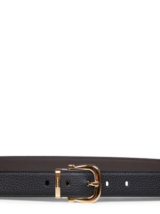 Ferragamo Mens Belt Reversible Gancini Black-Dark Brown Calf Leather