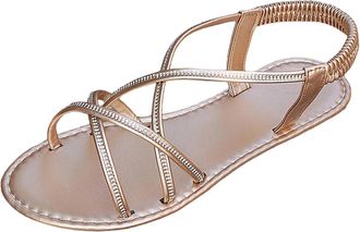 Generic Ladies Flat Sandals Casual Slip On Shoes Open Toe Stylish Classic Rhinestone Comfy Breathable Versatile Elegant Strappy Sandals Summer Outdoor