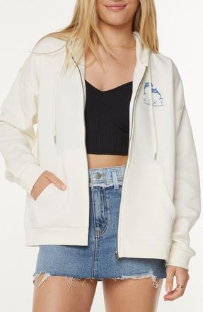 Roxy Evening Lineup Fleece Full Zip Graphic Hoodie in Egret Sunset Dreams at Nordstrom, Size X-Small