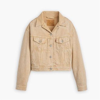 Levi's Womens Levis Shrunken 90s Stone Wash Denim Jacket with Metal Badge in Chatter Brown - Size 14 UK