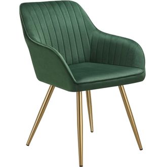 TecTake Silla de comedor, aterciopelada, 58 x 62 x 82 cm, verde oscuro/oro