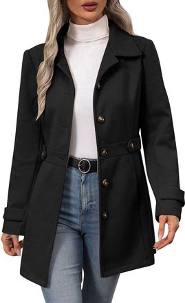 Generic Womens Fall Winter Button Wool Coats Long Down Jacket Women Coat Warm Wool Lined Jackets Overcoat with Pockets Down Puffer Coat Fleece Lined Waterproo