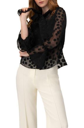 Ivonne Polka Dot See Though Blouse with Tie Neck in Black at Nordstrom, Size 10