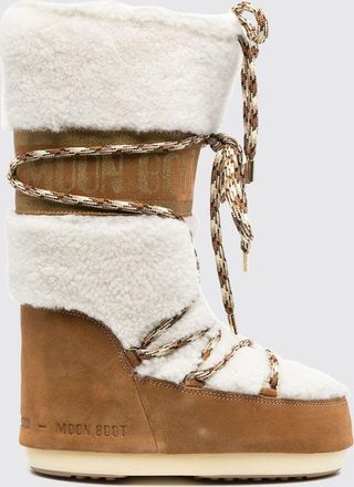 Moon Boot Stivali da neve Icon in pelle scamosciata e shearling al polpaccio