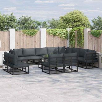 vidaXL Conjunto De Sof&aacute; De Jard&iacute;n Con Coj&iacute;n 12 Pcs Negro Aluminio Vidaxl
