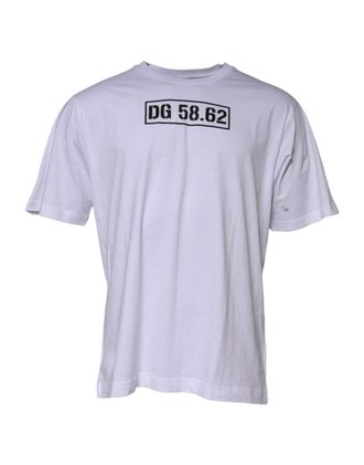 Dolce & Gabbana White Cotton Logo Print Crew Neck Mens T-shirt (Pre-Owned)