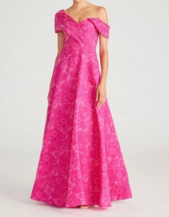 Theia Marlene Cloud Jacquard Evening Gown In Passionfruit