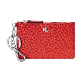 Ralph Lauren Wallets & Cardholders, female, Red, Size: ONE SIZE Crosshatch Leather Zip Card Case