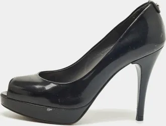 Stuart Weitzman Black Patent Leather Peep Toe Pumps