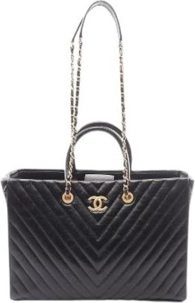 Chanel Pre-owned V Stitch Leather 2way Tote Bag - Dames - Vintage Shopper - Zwart - ONE Size - Leer - Vintage