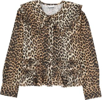 Ganni Brown Regular Animal Print Shirt