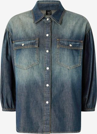 Pinko Womens Denim Shirt With Puff Sleeves Blue Cotton