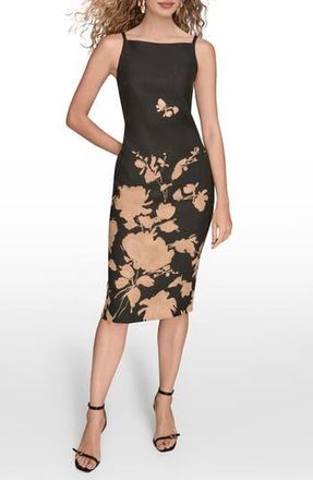 DKNY Floral Print Sheath Dress in Black/gold Foil at Nordstrom Rack, Size 16