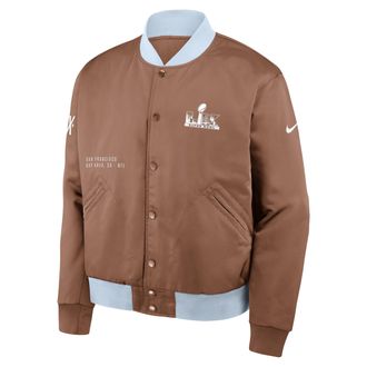 Nike Super Bowl LX Legacy Nike Mens NFL Full-Snap Bomber Jacket in Brown | 03O50ESSSUP-RE4