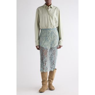 Acne Studios Mixed Media Long Sleeve Shirtdress in Eucalyptus Green at Nordstrom, Size 6 Us