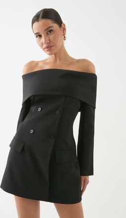 Misspap Womens Double Breasted Bardot Blazer Dress - Black - Size 10 UK