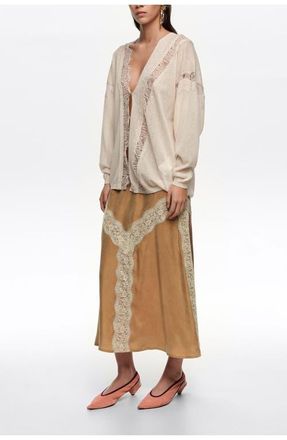 Bimba & Lola Lace-detailed flared skirt in Toffee at Nordstrom, Size 38 Eu