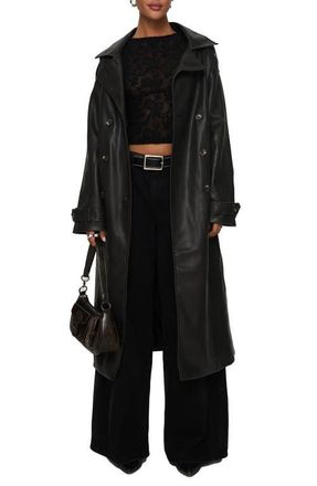 Princess Polly Day to Night Faux Leather Trench Coat in Washed Black at Nordstrom, Size Large