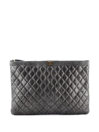 Chanel Boy O Case Quilted Calfskin Large clutch bag - Zilver