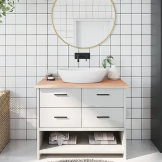 vidaXL Encimera De Ba&ntilde;o Madera Maciza Sin Tratar 100x60x2 Cm Vidaxl