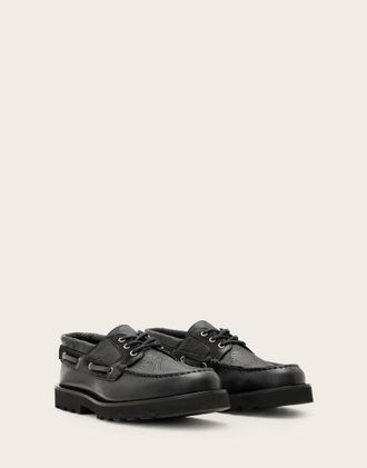 AllSaints Skiff Kace Up - Scarpe da barca nere in pelle-Nero