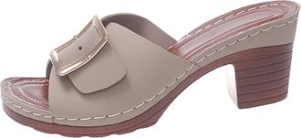 Generic Women Summer Fish Mouth Slippers Thick Heeled Platform Sandals with Square Buckle Strap Design for Wide Feet Comfort (Khaki, 4.5)