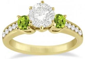 Allurez Three-Stone Peridot & Diamond Engagement Ring 18k Yellow Gold (0.45ct)