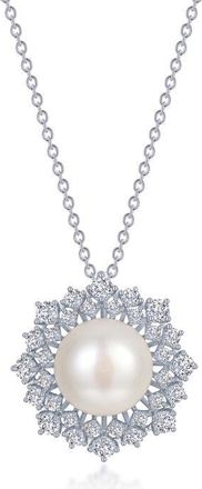 Lafonn Cultured Pearl & Simulated Diamond Halo Pendant Necklace in White at Nordstrom, Size 20