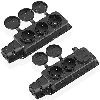 OEM Regleta De 3 Tomas, 2 Enchufes Exteriores Resistentes A La Intemperie Ip54, Enchufes De Seguridad Con Tapas Abatibles, Regleta Para Exteriores, 230 V/