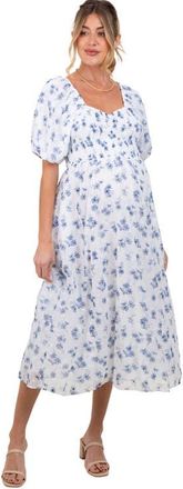 Pinkblush Floral Smocked Bodice Midi Dress in Blue at Nordstrom, Size Medium