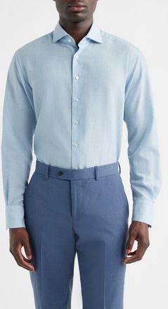 Eterna Soft Luxury Modern Fit Wool & Linen Non-Iron Dress Shirt in Sky at Nordstrom, Size 16.5L