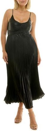 Nicole Miller Metallic Pleated Midi Dress in Very Black Metallic at Nordstrom Rack, Size 10