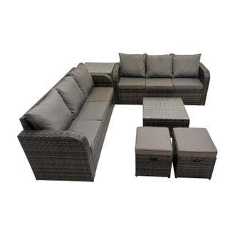 Fimous Rattan Garden Outdoor Furniture Set with Side Table Dark Grey Mixed